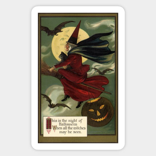 Vintage Halloween, Witch on a Broomstick Sticker by MasterpieceCafe